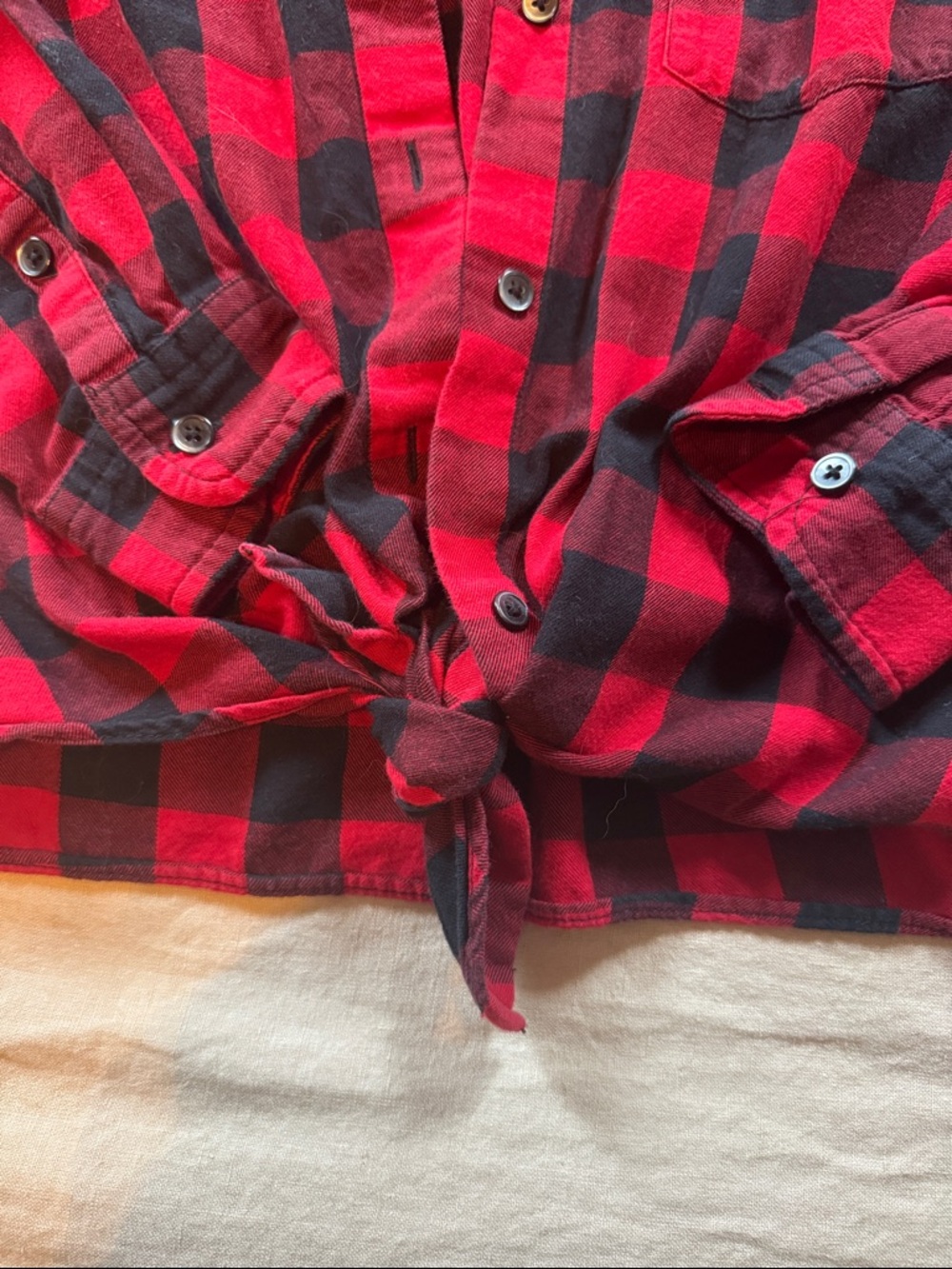 Madewell Red and Black Plaid Blue Flannel Button-Down Shirt Small - Picture 4 of 6